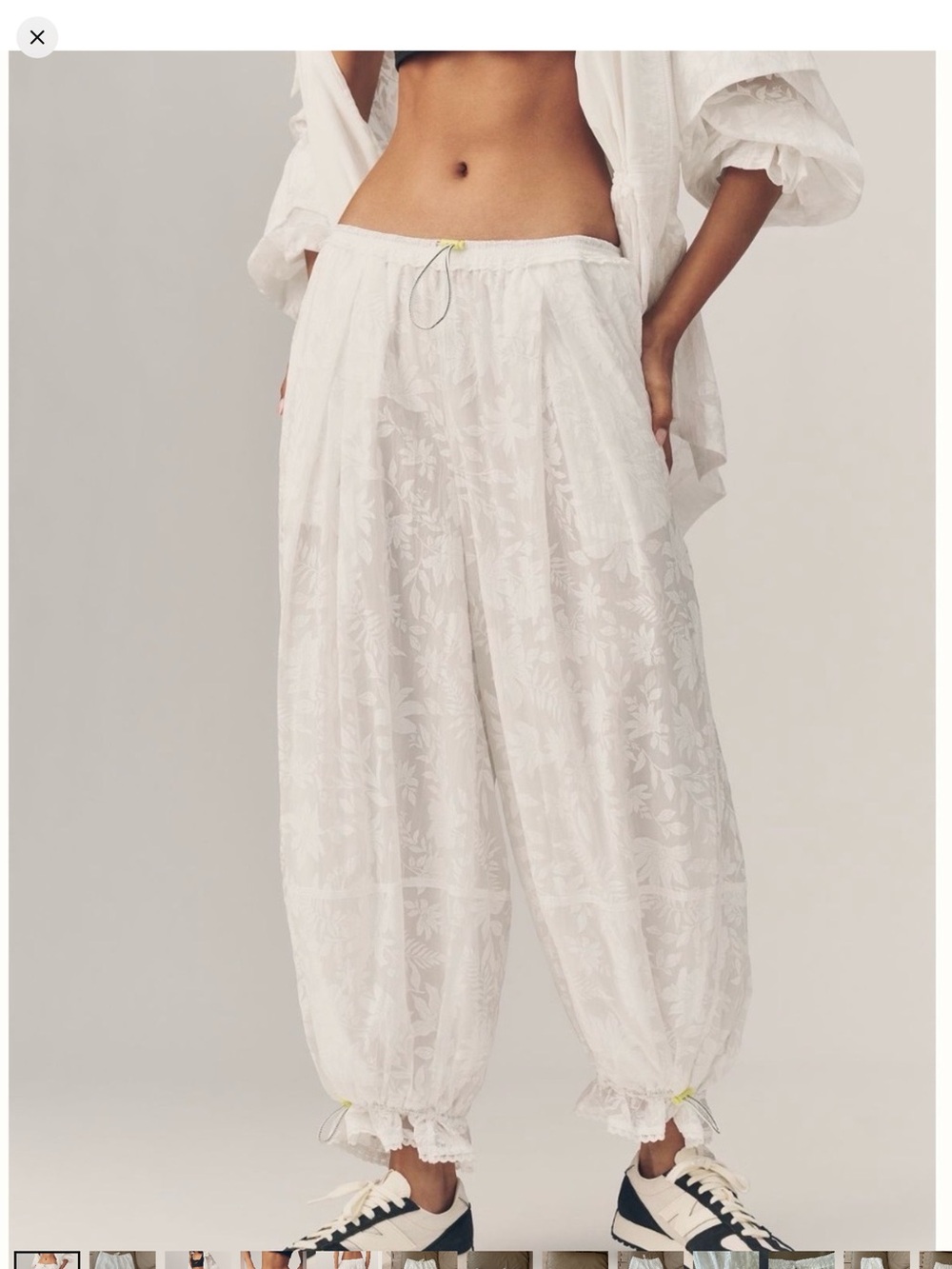 Anthropologie White Sheer Floral Drawstring Joggers